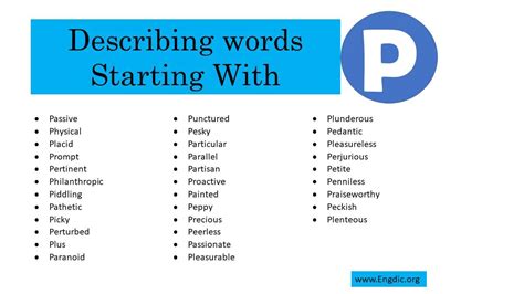 Letter P List Of Descriptive Words That Start With P.
